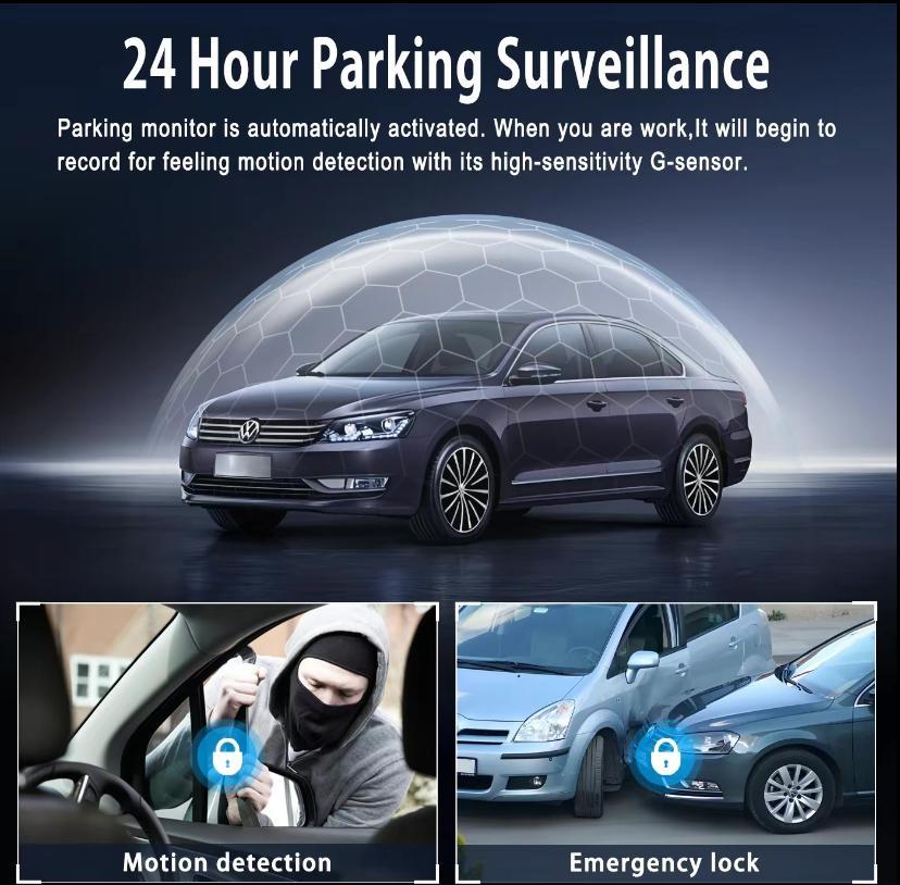 4 Channel Car Dash Cam 1080P HD DVR with 64GB Memory Card Night Vision Parking Mode 3.16" Screen Front Rear Left Right Cameras