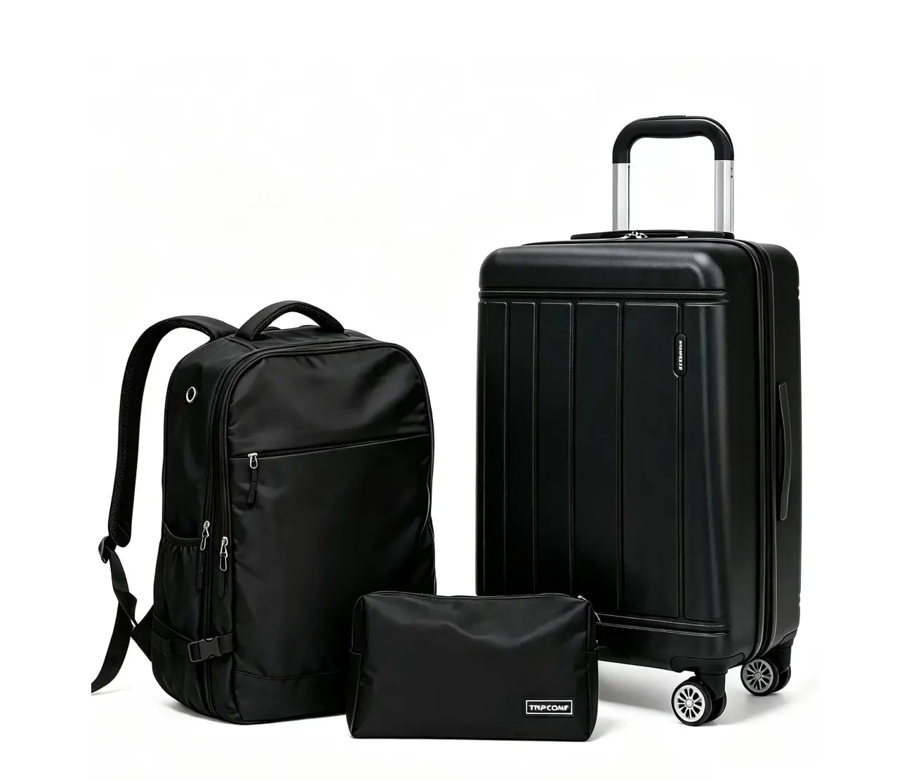 3 Piece Carry-on Luggage Sets, Hardside Suitcase with Spinner Wheels,Travel Backpack and a Packing Cube (Black)