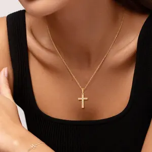 LEXODY Dainty Cross Necklace, Sparkle CZ Pendant. Gold-Tone Chain, Minimalist Chic. Faith-Inspired Jewelry, Waterproof & Rust-Proof. Trendy Everyday Wear Lobster Clasp Weddings Engagements Perfect Gift Anniversaries Sparkling Elegant Parties Brides Sturdy