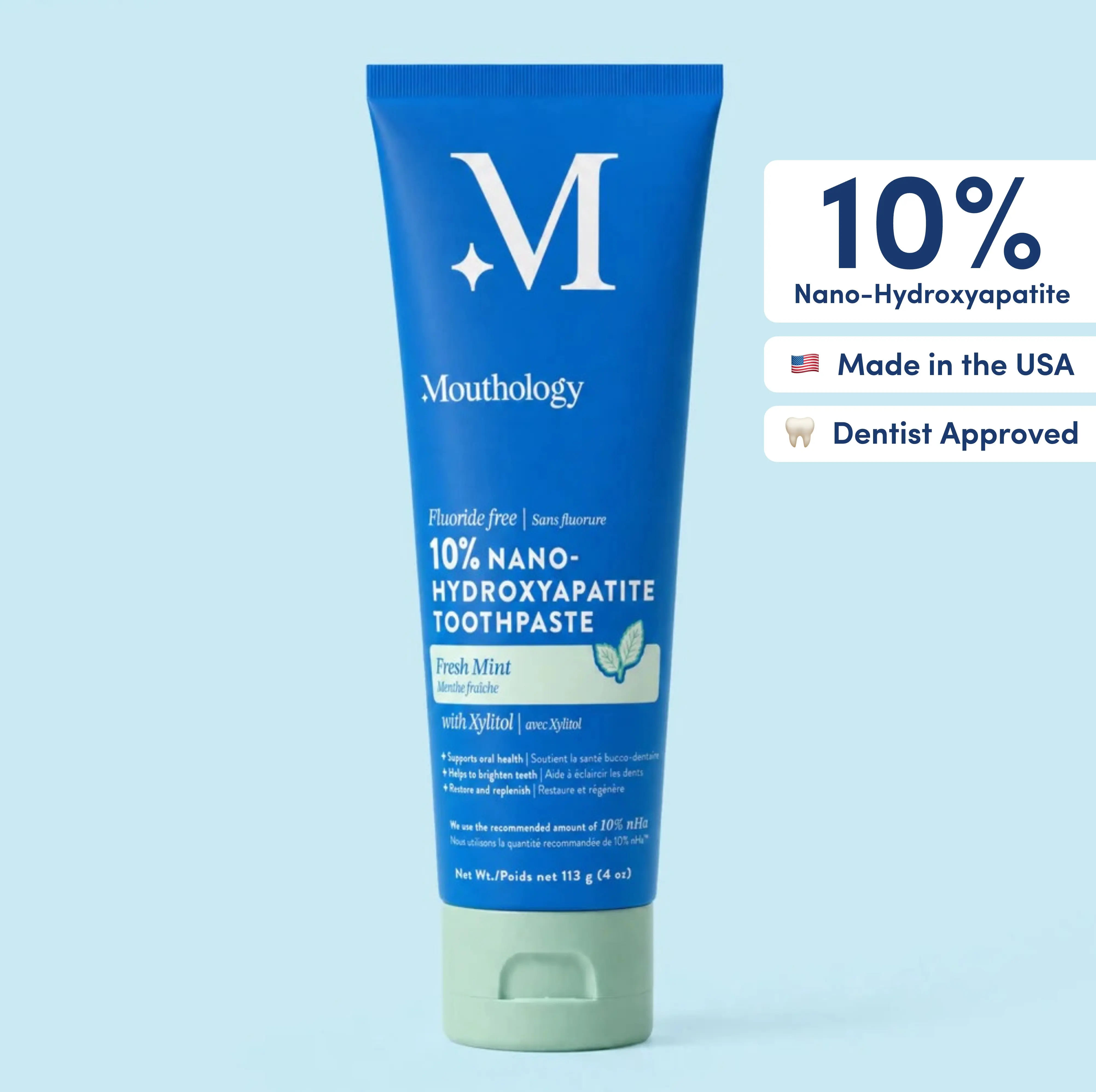 Mouthology 10% Nano-Hydroxyapatite Toothpaste | Fluoride-Free Enamel Care, Fresh Mint, Made in USA, Gentle Formula, Safe For All Oral