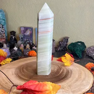Green Onyx Tower - Banded Green Calcite Tower