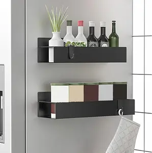 Magnetic Spice Storage Rack Organizer for Refrigerator and Oven, Black Fridge Organizers and Storage, 2 Pack