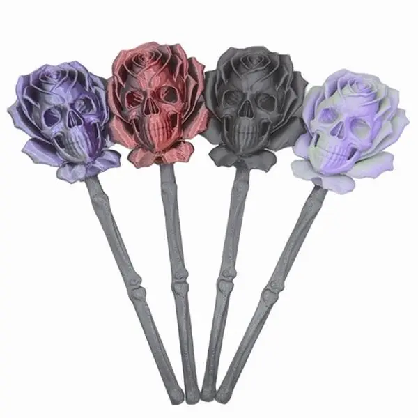 3D Printed Eco-Friendly Plastic Skull Forest Rose Gothic Figurine (2.25 in) - Dark Romance Alternative Home Accents, Halloween Decor for Gothic Weddings, Creative Home Decor Statue