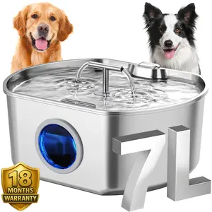 Neareal 7L / 1.85 Gal Large Stainless Steel Pet Water Fountain for Dogs & Cats, Dual-Flow for Multi-Pet Homes, Ultra-Quiet, Auto Circulating, Long-Lasting Hydration