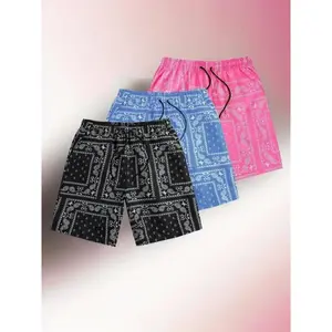 Men's Ethnic Paisley Pattern Drawstring Shorts, Summer Clothes, Stylish Paisley Print Elastic Waist Swim Trunks, Going Out Outfit, Back To School Summer Beach Shorts for Casual Vacation Holiday, Menswear Clothing, Men Drippy Outfits, Lazy S