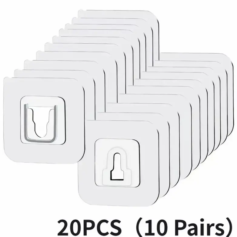 Multifunctional Plastic Home Organizer Hooks - 10 Pairs Durable Double-Sided Adhesive Suction Cup Hanging Hooks with Daily Storage Pouch for Kitchen, Bathroom Wall Organization, Multifunctional Hook