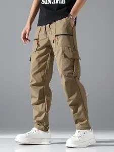 Men’s fashion cargo pants with zipper design, regular fit, multifunctional pockets, street style—great as a gift for husband or boyfriend