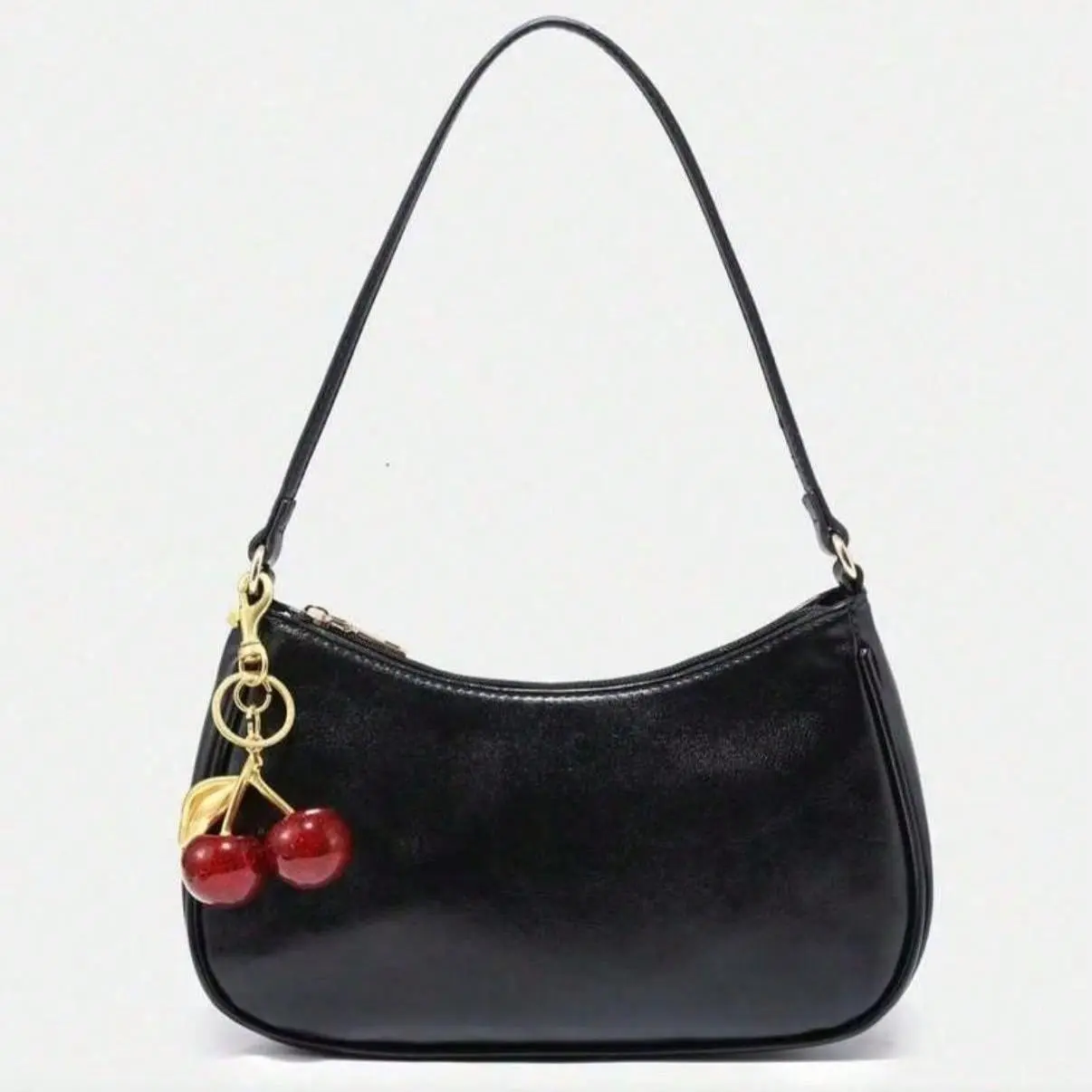 Women's Outfits Handbag, Floral Patterned Fabric Everyday Purse Crossbody Bag Cute Bag Charms Cherry Work Bags for Women Minimalist One Shoulder Bag Zipper Closure Retro Style Underarm Bag Suitable for Multiple Occasions