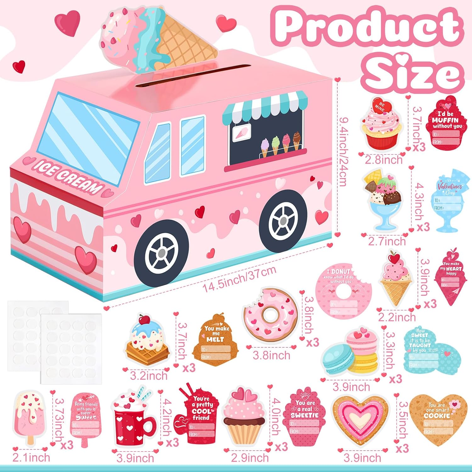 Valentines Day Mailbox with 30 Pcs Dessert Cards DIY Pink Ice Cream ...
