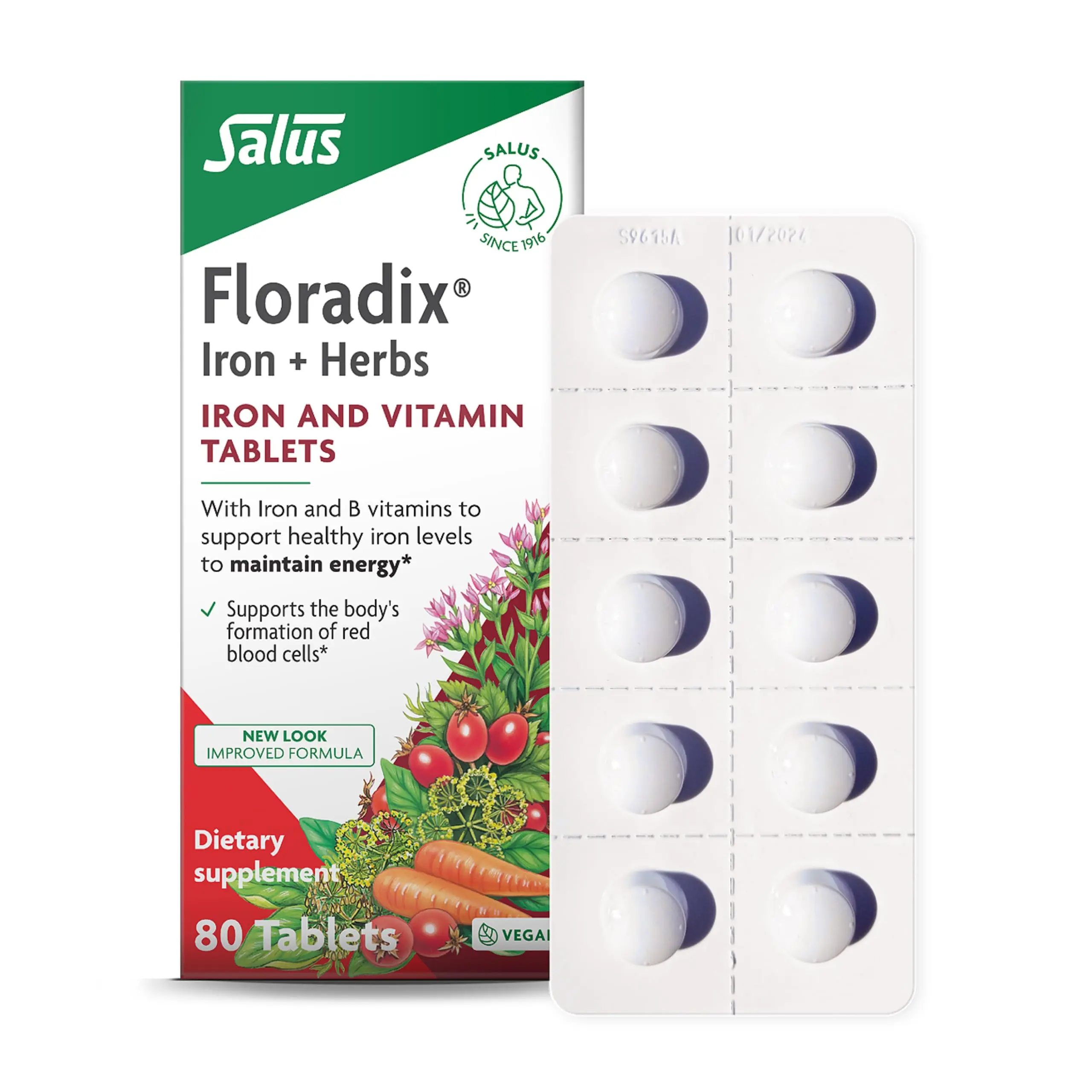 Floradix Iron Tablets - Iron Supplement with B Vitamins, Folic Acid, Vitamin C & More - Vegetarian & Gluten-Free
