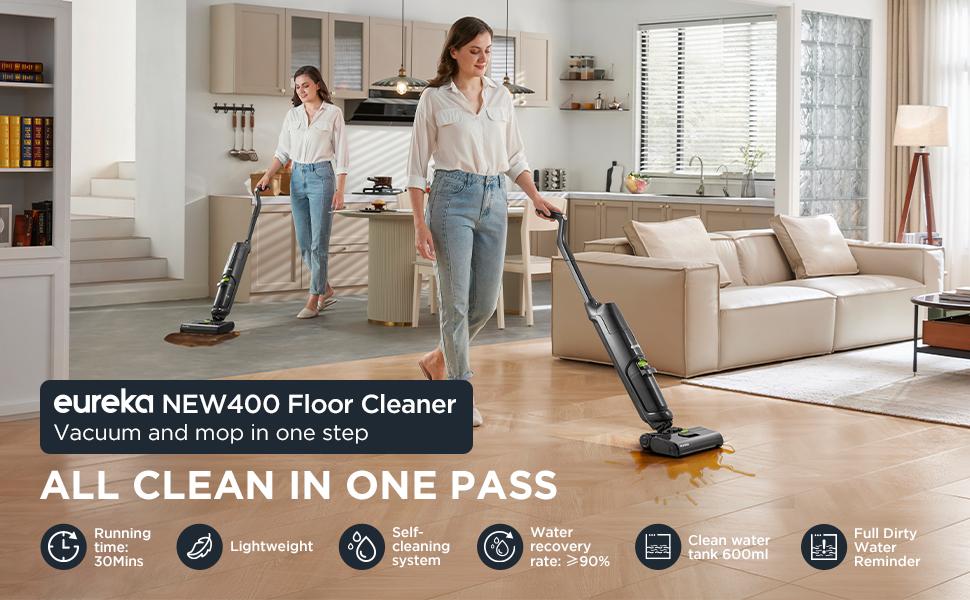 Eureka NEW400 Cordless Wet-Dry Hard Floor Cleaner - 2-in-1 Cordless Vacuum Mop, Self-Propelled, Self-Cleaning, Multi-Surface, Sticky Mess Cleaning, Durable Household Vacuum & Floor Care Appliance, DealsForYouDays