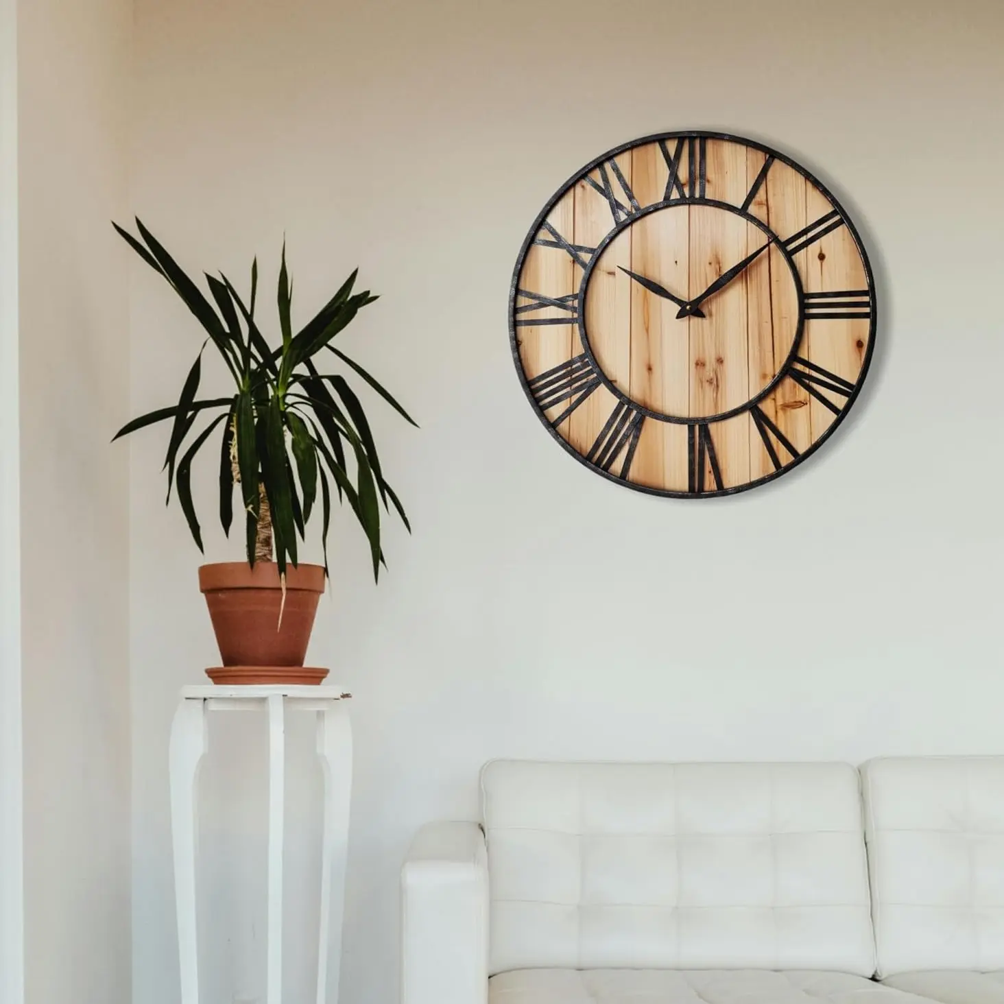Large Metal and Wood Wall Clocks Modern Rustic Blend Farmhouse Clocks Distressed Real Wood Handmade Clock for Living Room Decor Home Wall Hanging Accessories, Antique, Iron