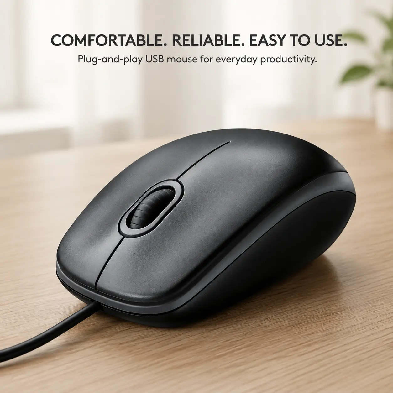 Wired Mouse for Computer and Laptop, USB Corded Mouse, Right or Left Hand Use, Office Home Basic Mice, Black