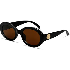 Vintage oval women's sunglasses, 1990s round style, UV400 protection, 2026 thick frame sunglasses