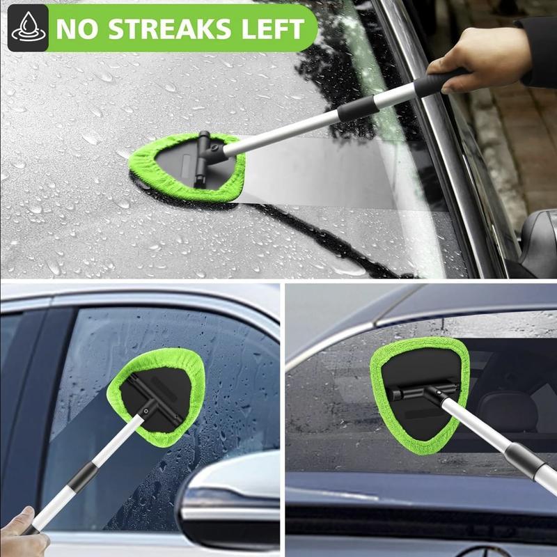Windshield Cleaner Tool with Extendable Handle,Portable Car Interior Window Cleaning Kit , 3Microfiber Towel Pads, Auto Glass Wiper for Windshield, Trucks, SUVs, RVs, and Home Windows