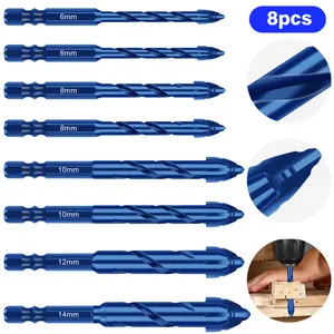 8Pcs 6/8/10/12mm Serrated Masonry Drill Bit - 1/4" Hex Shank Concrete Drill Bits,Essential Drill Bit Set for Concrete Tile Brick Ceramic Wood