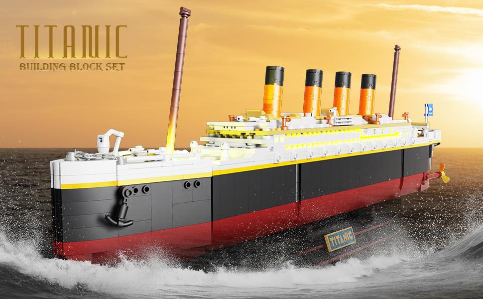 Titanic Building Set with LED Light, 1883PCS 2-in-1 Ship Model with Rotating Propellers, Opening Hatches, Opulent Hull & Interiors, Magnetic Blocks for Kids & Adults Age 10+