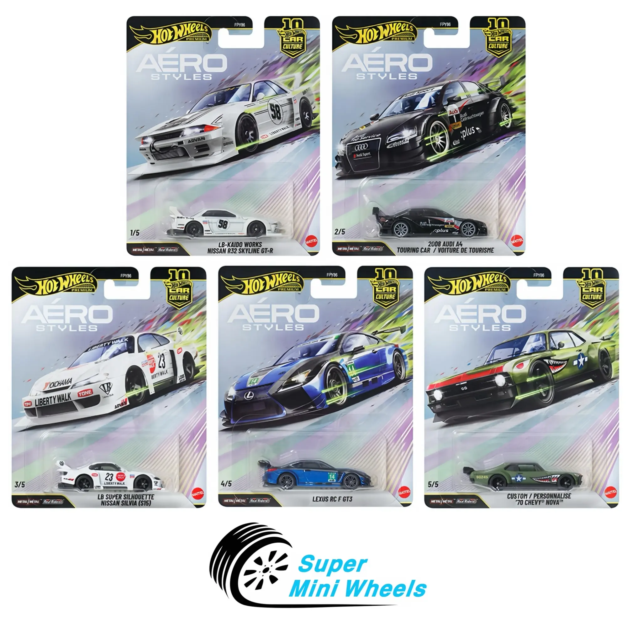 Hot Wheels 1:64 Car Culture 2026 U Case – Areo Style - 5 Cars Set
