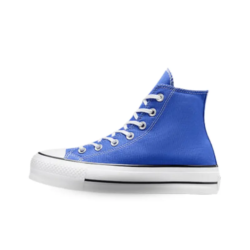 Converse Women's Chuck Taylor All Star Platform Lift Lace-Up High Top Aesthetic Walking Sports Shoes - Canvas Fabric, Blue Flame Graphic, Lightweight EVA Footwear, All-Season Trainer, A05699f-Blue Flame, Casual Kicks