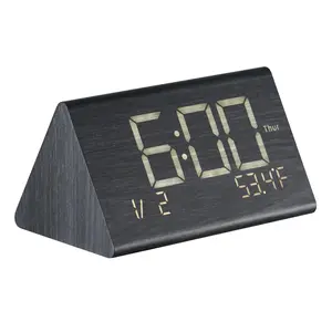 【FathersDayGift】VEVOR Digital Alarm Clock,  , Wooden Desk Clock with Dual Alarm, USB Port, Snooze, Night Light, Voice Control, Adjustable Volume, Bedside Desktop Clock with Charger for Bedroom, Kitchen, Office, Black