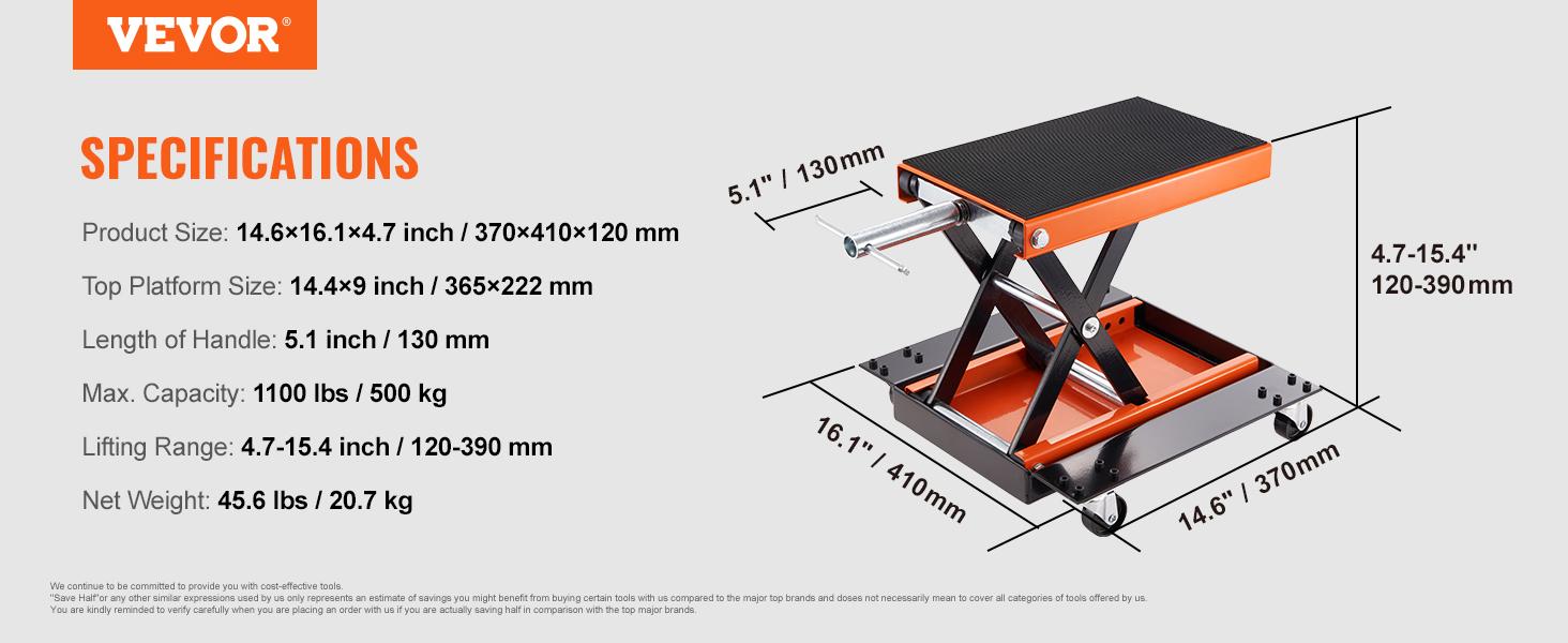 VEVOR Motorcycle Lift, TikTokShopBlackFriday, 1100 LBS Motorcycle Lift ATV Scissor Lift Jack with Dolly & Hand Crank, Center Hoist Crank Stand with Wide Deck & Tool Tray for Street Bikes, Cruiser Bikes, Touring Motorcycles VEVOR Motorcycle Lift, TikTokShopBlackFriday, 1100 LBS Motorcycle Lift ATV Scissor Lift Jack with Dolly & Hand Crank, Center Hoist Crank Stand with Wide Deck & Tool Tray for Street Bikes, Cruiser Bikes, Touring Motorcycles