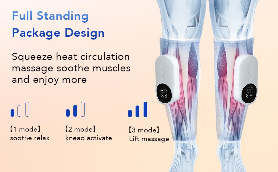 Leg Massager Set of 2 with Air Compression & Heat Function 3 Intensity Settings for Calf Relief Cordless Dual-purpose for Feet Legs Thighs and Knees Ideal Christmas Gift