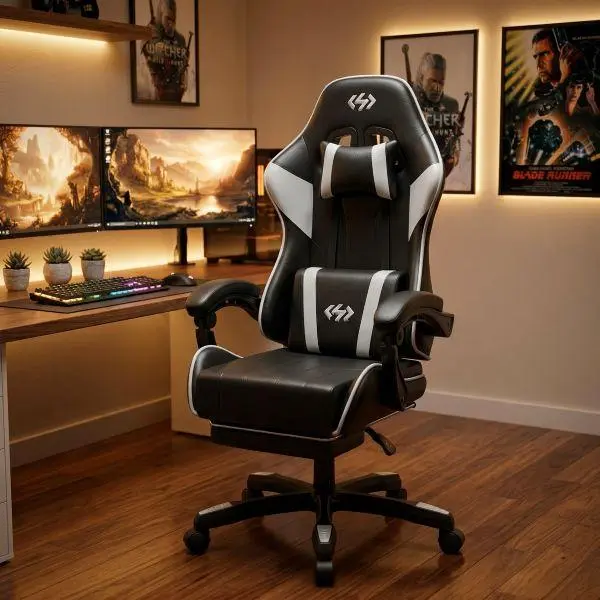 Ecofurnix Gaming Chair, Ergonomic Computer Office Chair with Lumbar Support Footrest Headrest,  Height & Backrest Angle Video Gamer Chair, PU Leather, 360° Swivel use massage desk chair executive high back executive office chair Mesh Reclining ar duty sum