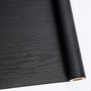 Self Adhesive Wood Contact Paper Black Peel and Stick Countertop Cover Waterproof Removable Vinyl Film for Kitchen Cabinet Furniture Drawer Shelf Liner
