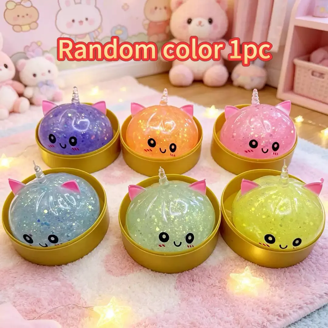 Cute Unicorn Cat Squishy Fidget Toy, Glitter Slow Rising Stress Ball, Kawaii Squeeze Toy for Anxiety Relief, Novelty Gift for Kids & Adults
