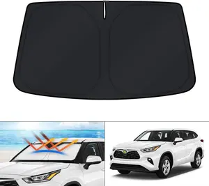 Canvcle Custom Fit Windshield Sun Shade for Toyota Highlander 2014-2025 Full Coverage UV Protection Foldable Sun Visor Protector Blocks 99% UV Rays 240T Reflective Fabric Double-Layer Design