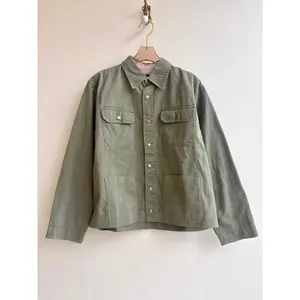 Sage Green Shirtjacket w/ Patch Pockets and Multi-Tone Grid Quilt Patch (Reworked)