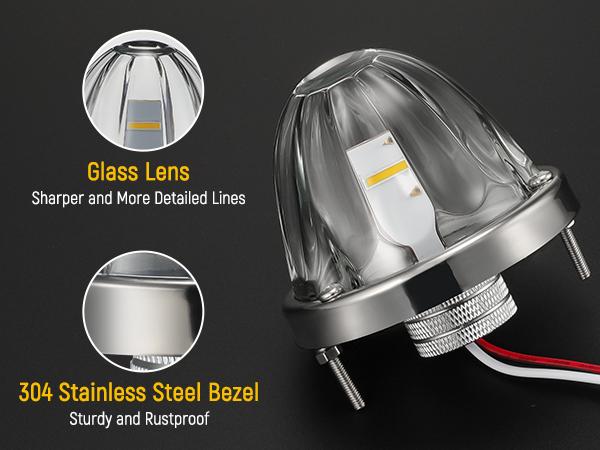 Partsam 2Pcs Dual Color Amber/Purple LED Glass Lens Watermelon Lights, Turn Signal Marker Lights with Stainless Steel Bezel For  Trucks Tailers