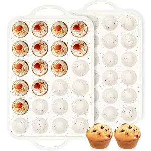 Silicone Muffin Pan, Metal Reinforced Frame Nonstick Cupcake Pans with Handles Easy to Move for Baking Muffin, Cupcake, Egg Bites Oven Safe, Silicone Molds 2 Pack Confetti