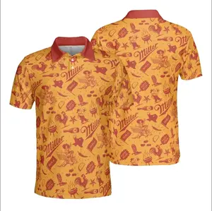 Miller High Life BBQ Party Polo Shirt for Men – Miller High Life Beer Brand BBQ Pattern Golf Polo, Vintage Beer Style Performance Polo Shirt, Casual Summer Party Polo Tee, Breathable Sport Beer Lover Shirt for Men