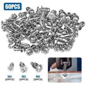 60Pcs Alloy Steel Expansion Screw Nuts Set - M4 M5 M6 Petal Shape Rivet Nuts,Corrosion-Resistant Fasteners,For Stone, Plastic Wood,for Installation License Plates
