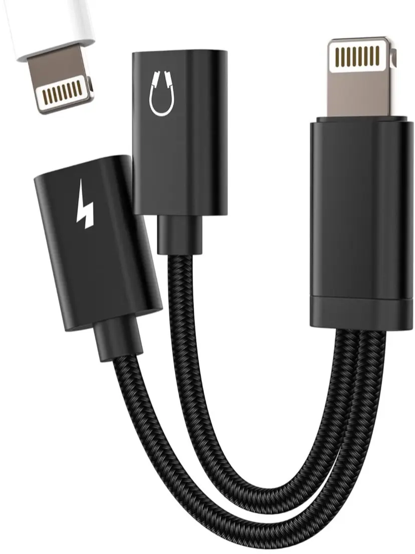 iPhone Lightning Adapter Apple Splitter (2 pack black) Audio (2in1) Dual Lightning Charger
