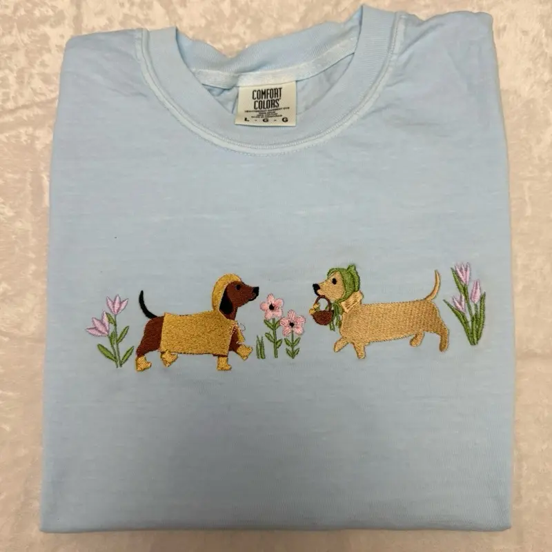 Spring cute dachshunds floral spring embroidered comfort colors T-shirt