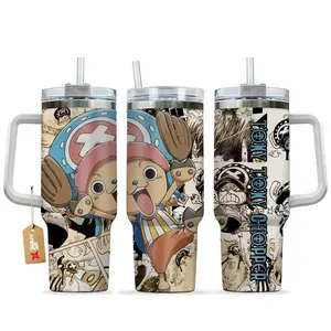 [One Piece] Tony Tony Chopper Cotton Candy Lover 40oz Tumbler With Handle – Anime Gaming Stainless Steel Cup, Cute Cartoon Graphic Tumbler, Double Wall Iced Coffee Cup, Kawaii Style Drinkware, Gift for Anime & Gaming Fans