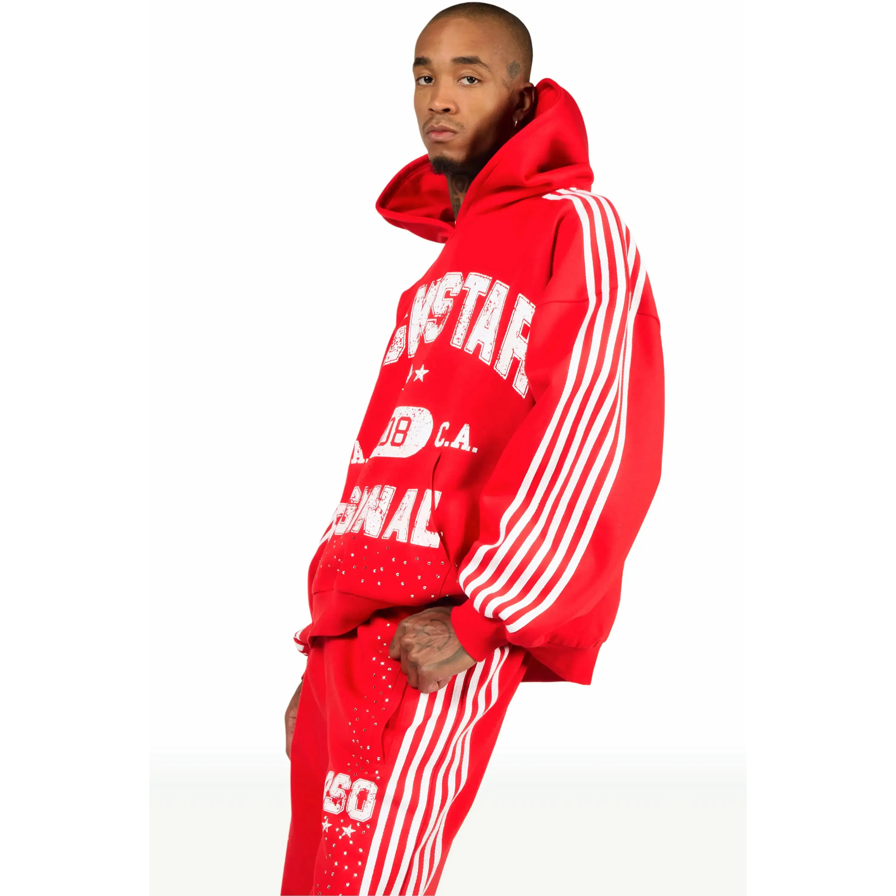 Tylla Red Rhinestone Hoodie/Baggy Pant Track Set