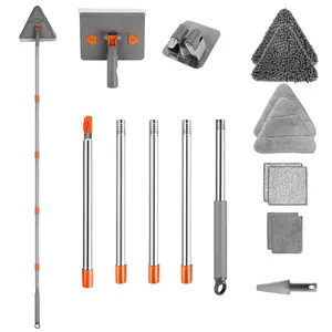 2 in 1 Baseboard and Wall Cleaner Mop with Extendable Handle 360° Rotating Head 8 Reusable Pads for Ceiling Window Cleaning