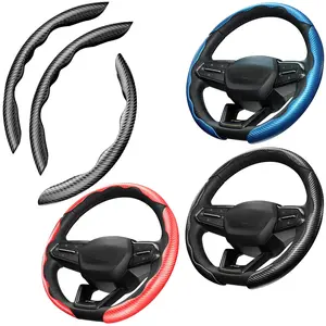 Canvcle 3 Piece Carbon Fiber Steering Wheel Cover, Car Steering Wheel Cover for Men/Women, Anti-Slip, Comfortable Grip, Durable, Universal for 99% Car Interior Accessories