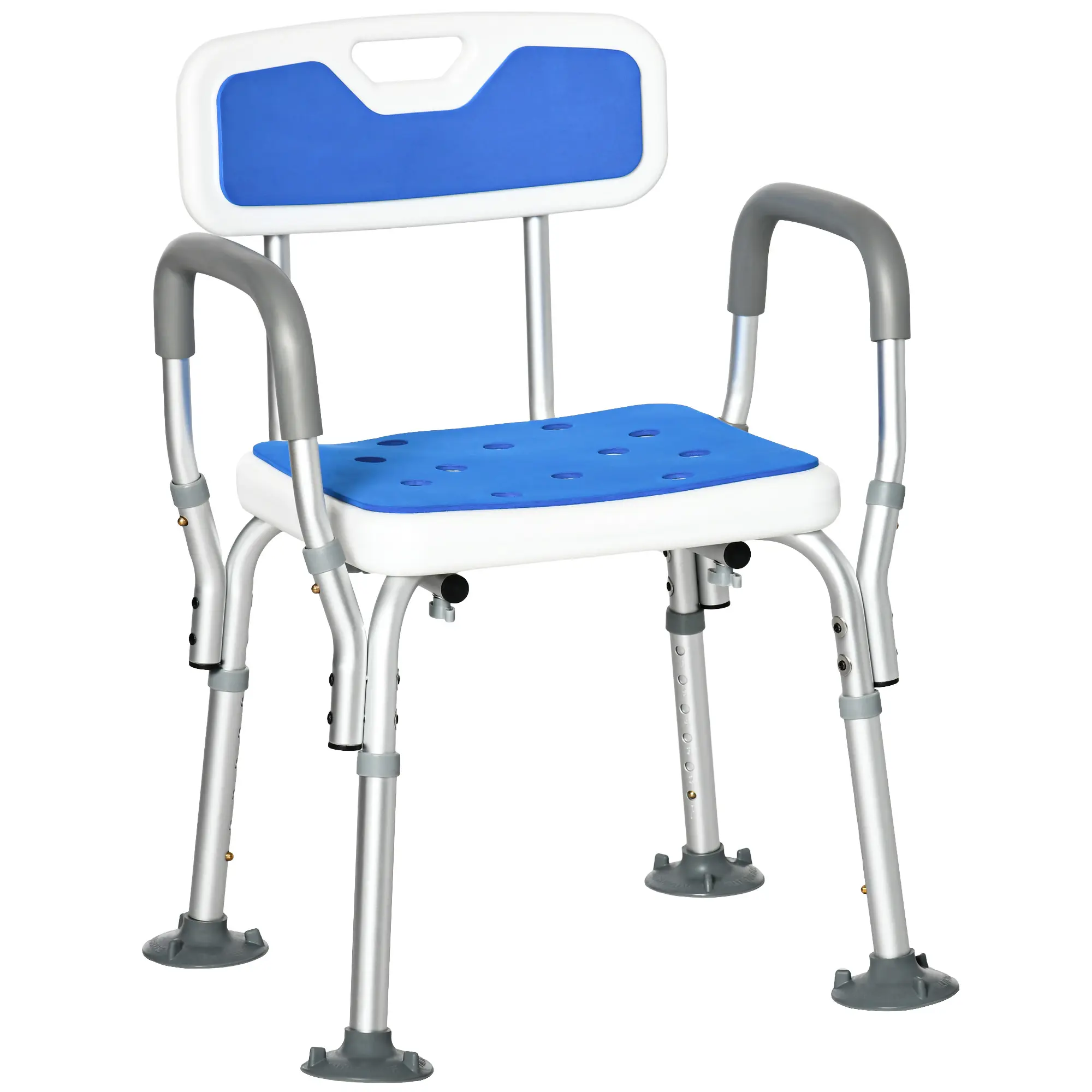 HOMCOM EVA Padded Shower Chair with Arms and Back, Bath Seat with Adjustable Height, Anti-slip Shower Bench for Seniors and Disabled, Tool-Free Assembly, 299lbs