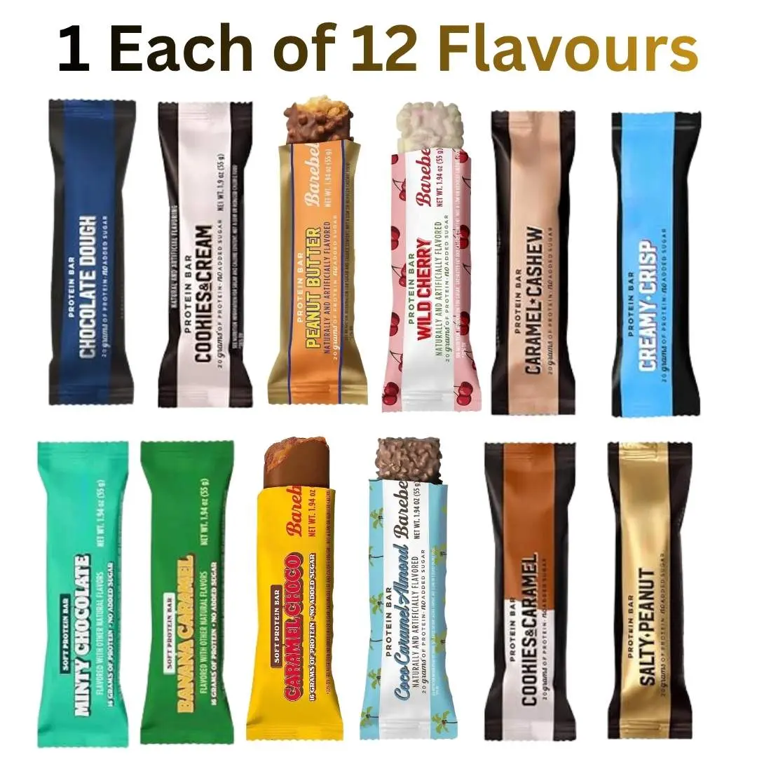 BareBells High Protein Bars - Chocolate, Peanut, Caramel & 9 Other Assorted Flavours, 1 Each of 12 Varieties, On-the-Go Healthy Protein Snack for Balanced Diet