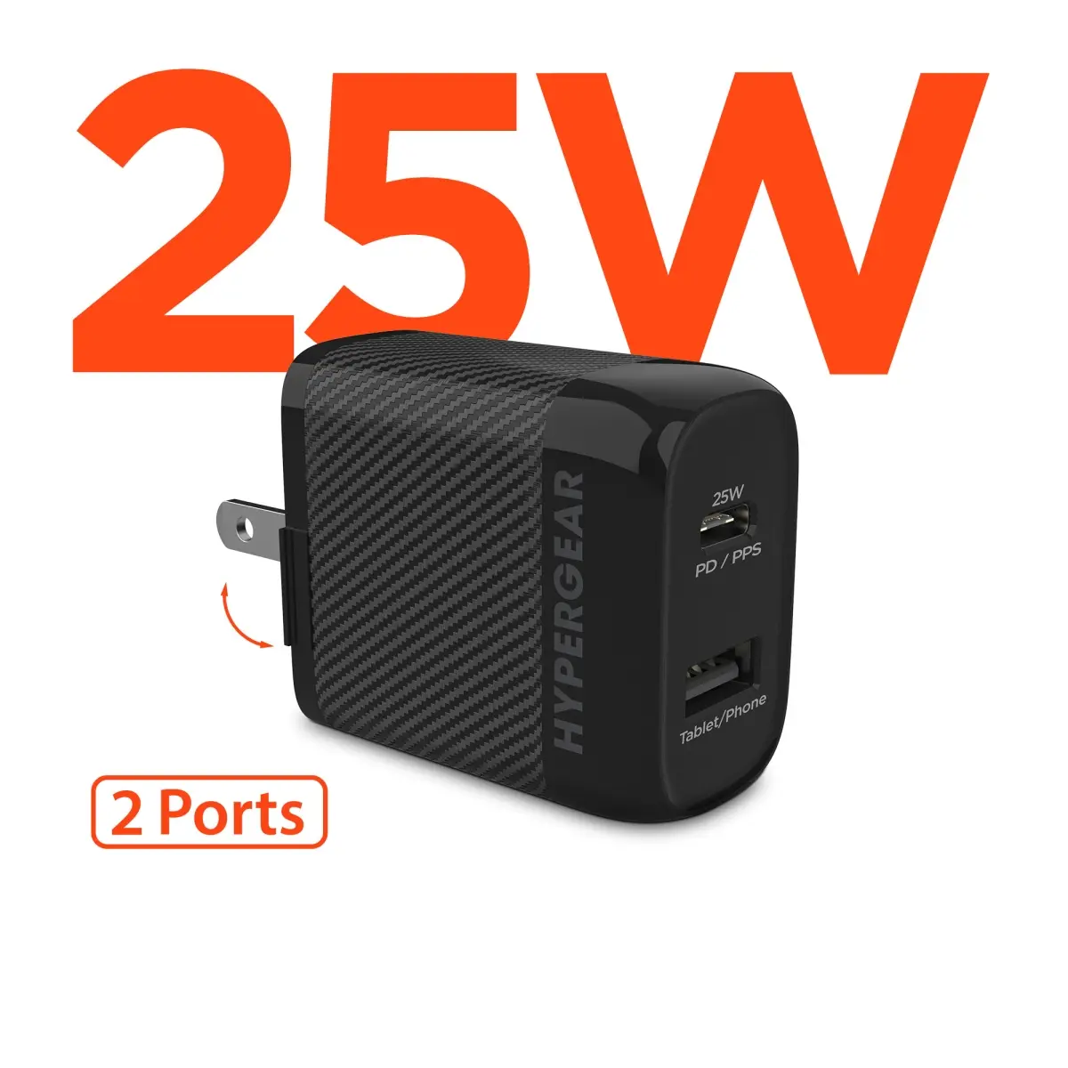 HyperGear SpeedBoost 15625-HYP 25W USB-C PD + 12W Fast Wall Charger with PPS, 25w output, dual ports, USB-C plug for tablets/phones
