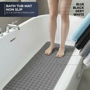 Shower Mat Non Slip 40 x 16 Inches Bathtub Mat with 200 Suction Cups & 176 Drain Holes for Elderly & Kids Clear Blue PVC Import