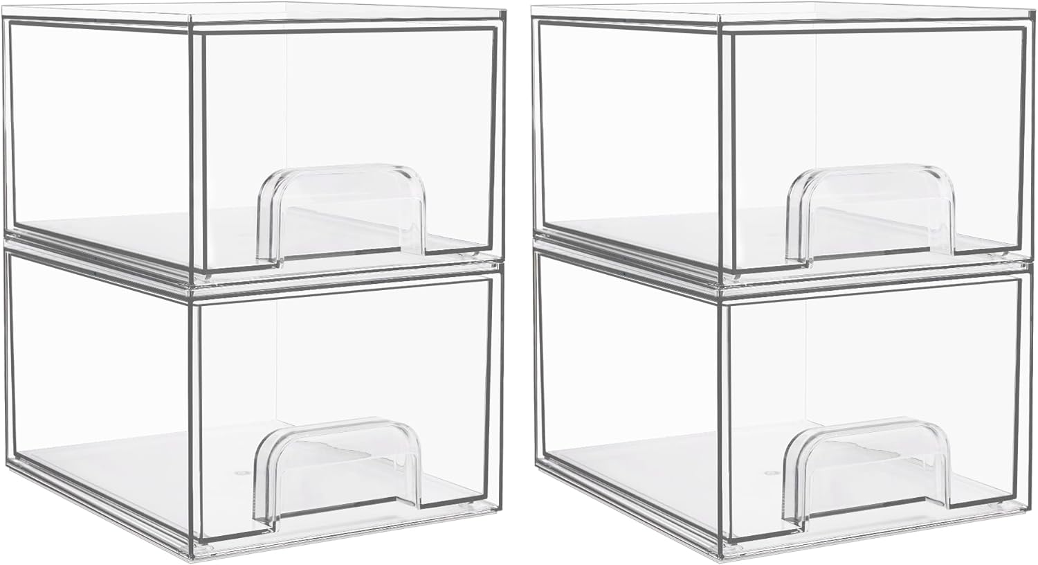 4 Pack Clear Small Stackable Storage Drawers,Acrylic Bathroom Makeup Organizer,Plastic Storage Bins For Vanity, Undersink, Kitchen Cabinets, Pantry, Home Organization