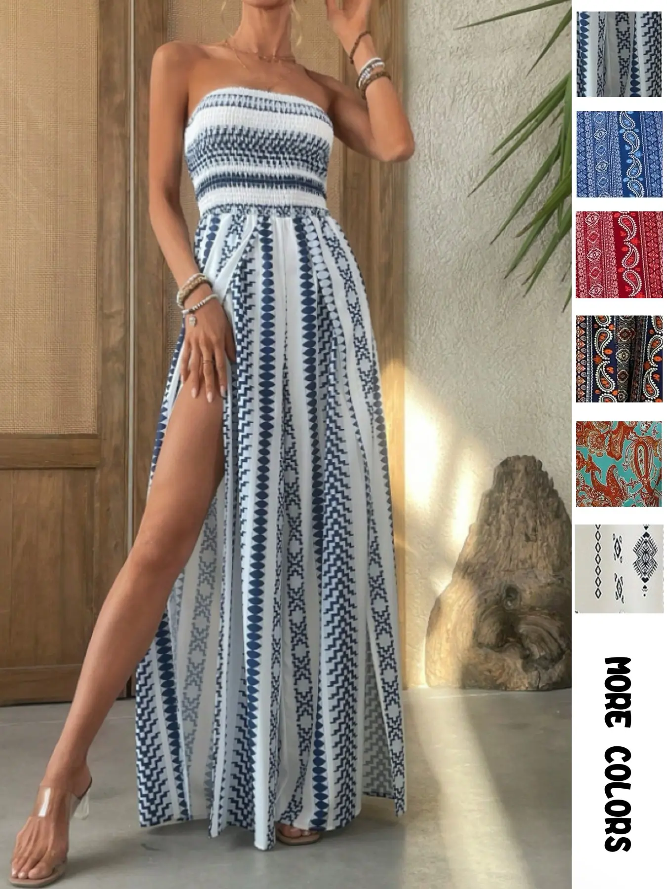 Spring Summer Boho Halter Romper, Beach Vacation Essential, High Waist Loose Fit, All over Print, Casual Style, Beachwear