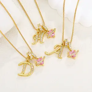 Initial Heart Necklace for Women, Letter Pendant with Cubic Zirconia, Personalized Name Jewelry Gift for Girlfriend Mom Daughter