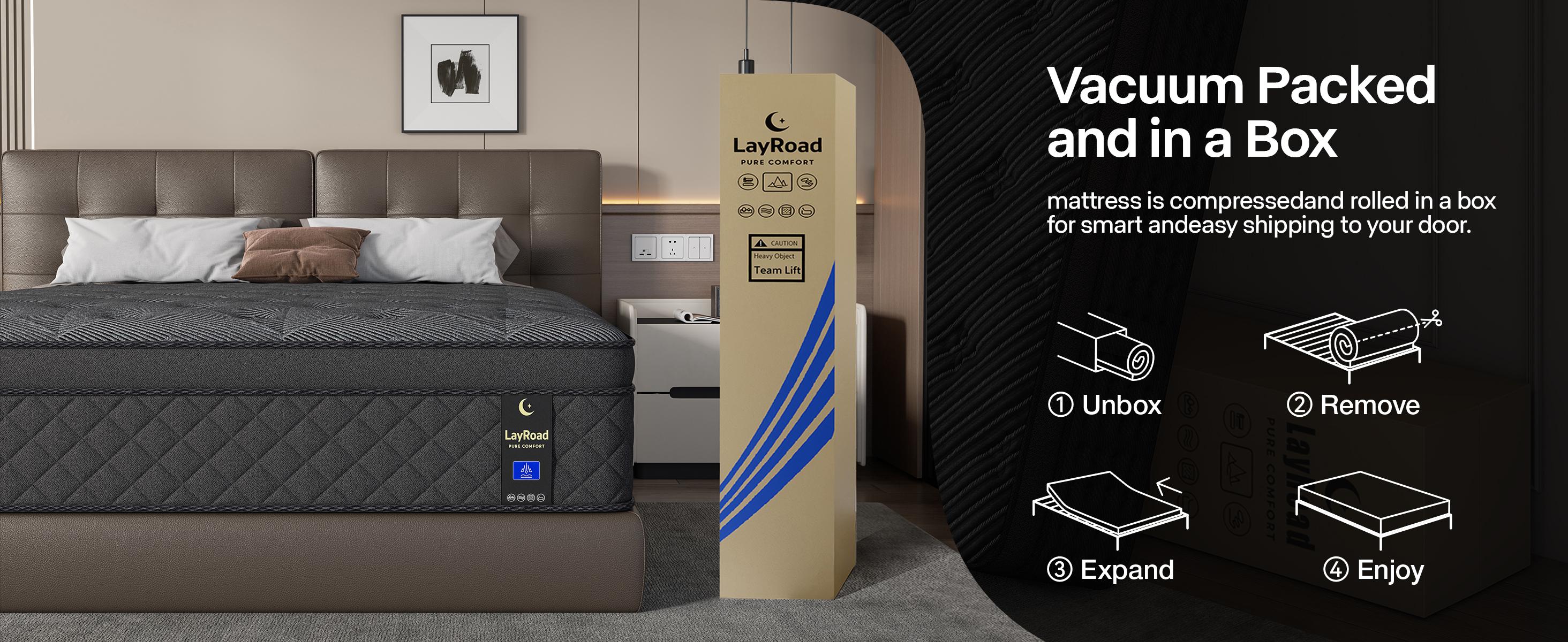 LayRoad 12/14 Inch Twin Full Queen King , Hybrid Memory Foam mattresses in a Box | Pocket Spring +Zoned Support | Soft and Comfortable, Pressure Relief, Medium Firmness, CertiPUR-US Certified(colchones para cama | queen size mattress | full size mattress)