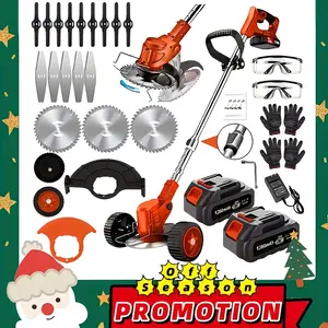 【TM-LTGREEN】Portable Home Cordless Electric Lawnmower, Garden Weeder/Wireless Mower Features 3 Blade Types And Two High-capacity Lithium-ion Batteries Powerful Performance for Lawns, Gardens, And Yards Tool Men's Gift Christmas